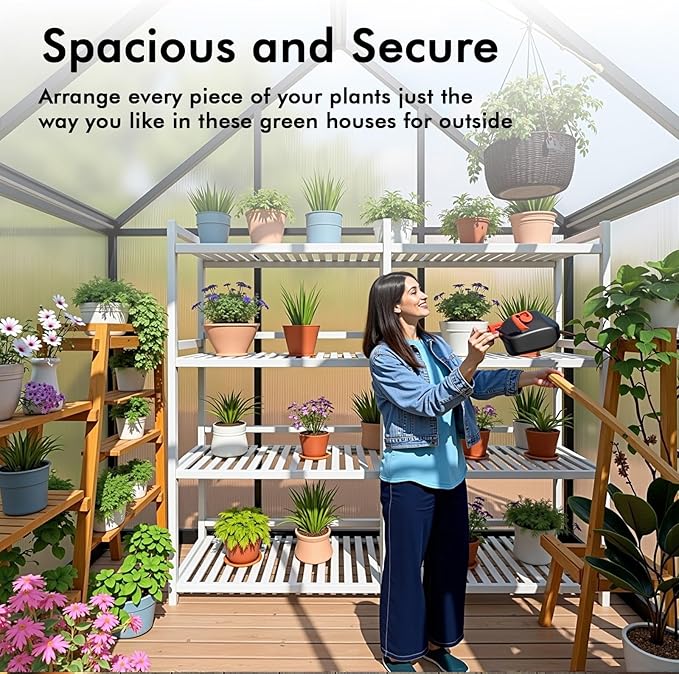 6×7.5FT Greenhouse for Outdoors, Walk in Greenhouse Kit and Winter Garden Planting, Green Houses for Outside with Electronic Thermometers, Withstands Strong Wind or Snow to Protect Vegetable or Plants
