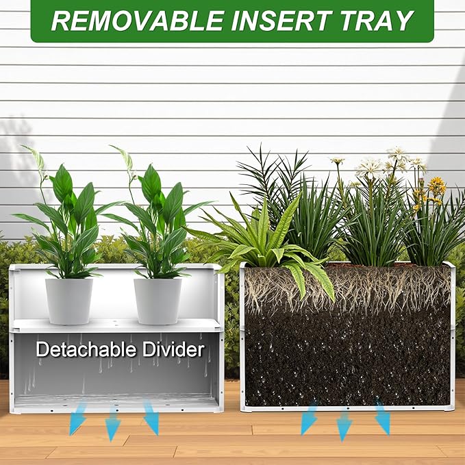 Metal Rectangular Planter Box 36" L x 15" W x 24" H,Rectangular Tall Planters for Outdoor Plants with Removable Insert Shelves & 4 Drainage Holes for Patio, Yard & Porch
