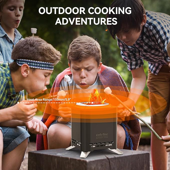 ONLYFIRE OUTDOOR LIVING 2-in-1 Smokeless Fire Pit with Pot Bracket & Carry Bag, Portable Camping Stove Wood Burning Tabletop Fireplace for Patio RV Tailgating Backyard, Black 7.8", #FP051