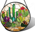 DASTOLL Stained Glass Window Hanging, White Green Cactus Suncatcher Diamond Glass Panel Hangings Sun Catchers Decor for Birthday for Women, Men, Wife, Aunt, and Mom 9.8 in