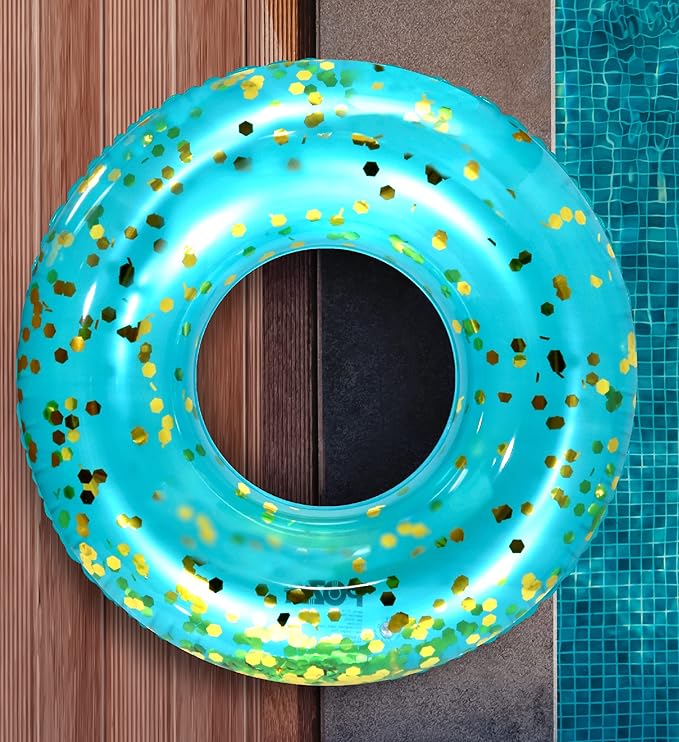 POZA Inflatable Pool Float Tube – Sparkly Confetti Swim Ring, Heavy Duty UV Resistant Inflatable Tube Pool Float for Kids & Adults – Multiple Colors & Sizes – Beach, Lake & Pool Party Float