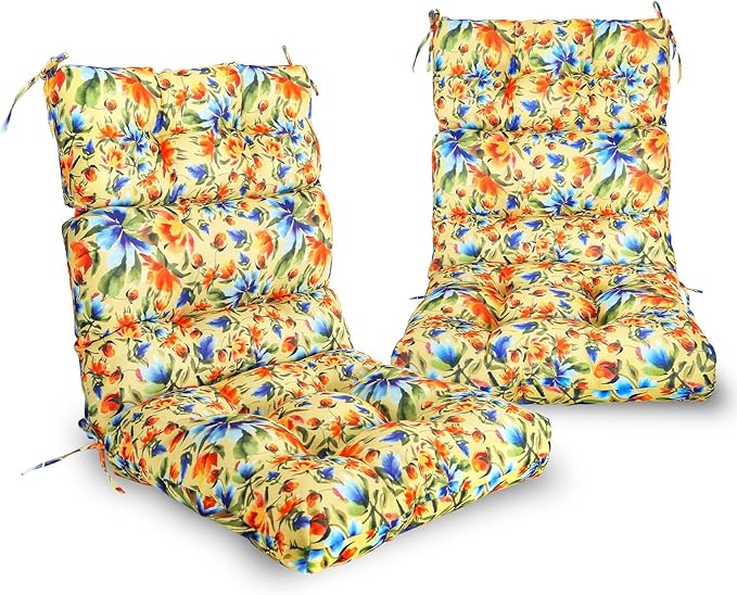 EAGLE PEAK Tufted Outdoor/Indoor High Back Patio Chair Cushions, Set of 2, 46'' x 22'', Floral
