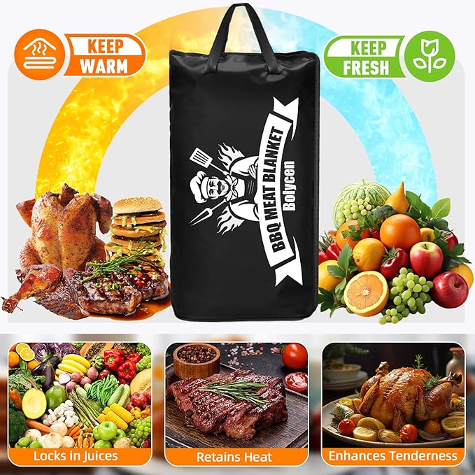 Upgraded BBQ Blanket for Resting Meat - Smoker Accessories Brisket Blanket - Insulated Meat Resting Bag with Wide Mouth for Steak/ Pork Shoulder/ Turkey - Thanksgiving Christmas Stocking Stuffers White Elephant Gifts -Birthday Anniversary BBQ Accessori...