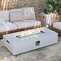 UPHA 56-inch Outdoor Propane Gas Fire Pit Table 50000 BTU Iron Rectangle Firepit for Outside Patio with Tank Hidden Table, Removable Lid, Blue Glass Rocks, Rain Cover, White