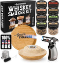 Whiskey Smoker Kit with Torch - 8 Flavors Wood Chips - Bourbon Gifts for Men, Cocktail Smoker kit - USA Oak Smoke Lid (No Butane)
