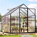 Jocisland 6x10x6.3 FT Polycarbonate Greenhouse for Outdoors with 2 Windows, Dual Swing Doors, Aluminum Walk-in Frame, Heavy Duty Garden Greenhouse for Backyard, Black