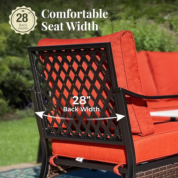 Patio Furniture Set with Coffee Table, Outdoor Conversation Set with 2 x Rocking Chair, 1 x 2-Seat Sofa for Lawn Garden Backyard, Red