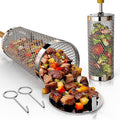 Rolling Grill Basket 2-Pack,304 Stainless Steel Grill Basket with Removable Wooden Handle,BBQ Tool & Smoker Accessory for Veg & Shrimp,Ideal for Outdoor Cooking,Camping & Gifts for Dad/Husband/Men