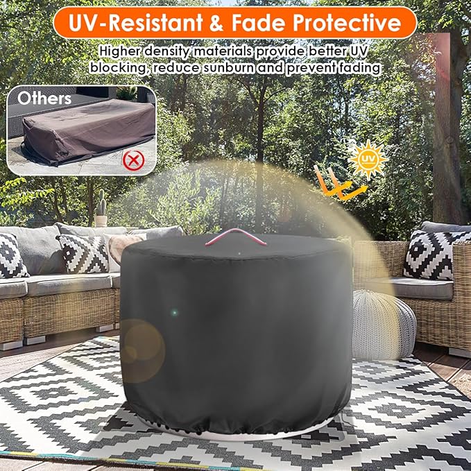 Fire Pit Cover,600D Waterproof Fire Table Cover Round for 36inch Patio Firepit, Outdoor Round Fireplace Cover - 36" D x 18" H