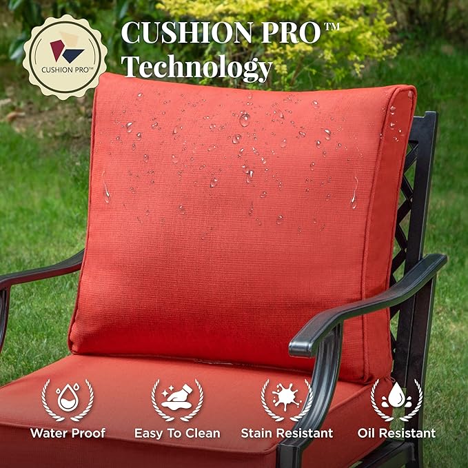 Patio Furniture Set 7 pcs, Outdoor Patio Furniture, 3-Seat Sofa, 4 Single Chairs, 2 Ottomans and 5.75" Extra Thick Cushion, Patio Conversation Set for Garden Backyard Deck,Red