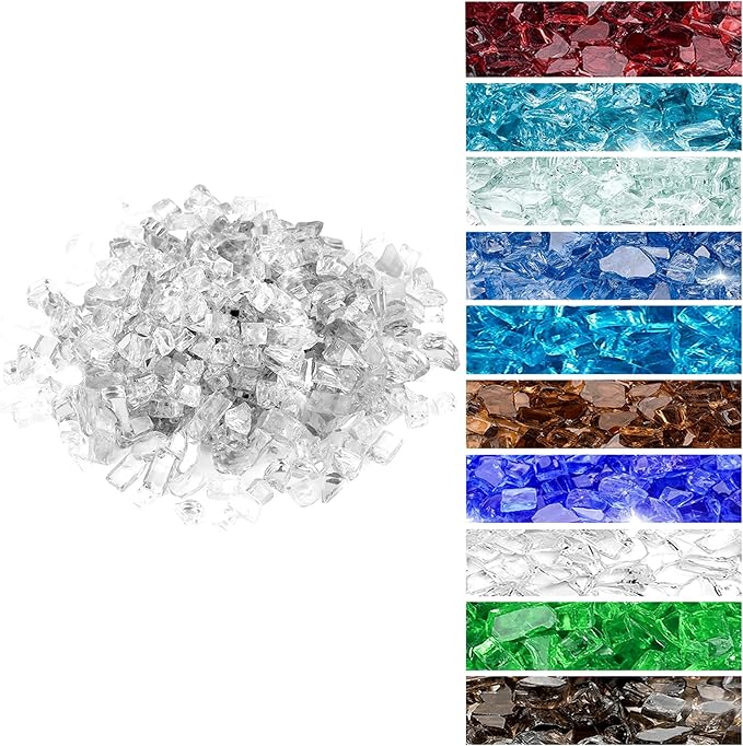Onlyfire 10 lbs Fire Glass for Propane Fire Pit, 1/2-Inch High Luster Fireplace Glass Rocks for Fire Pit Table, Platinum
