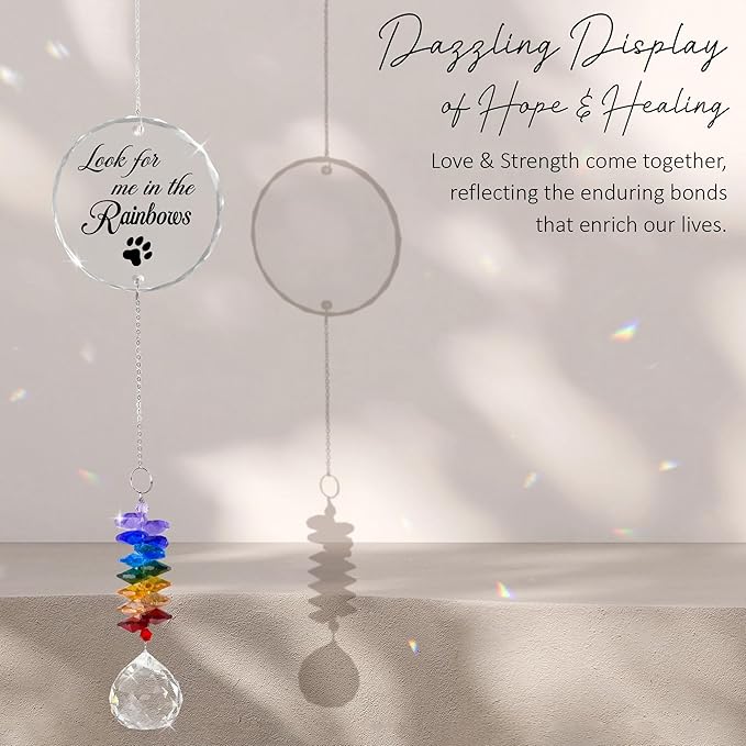 GIFTELIX Pet Memorial Suncatcher - Pet Memorial Gift - Dog Cat Loss Sympathy Gift - Rainbow Crystal Prism - Bereavement Keepsake - Daily Remembrance - Suncatcher Ornament
