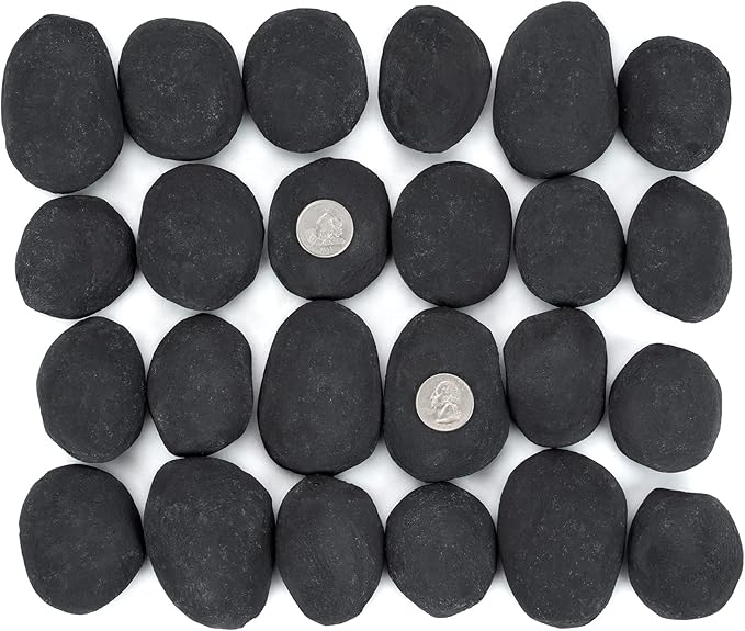 Stanbroil 24pcs Light Weight Ceramic Fiber Pebble Stones for Indoor Outdoor, Gas Inserts, Ventless, Vent Free, Electric, Outdoor Fireplaces and Fire Pits - Black