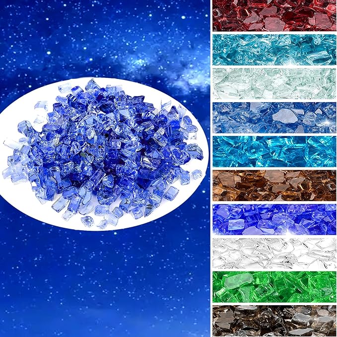 Onlyfire 10 lbs Fire Glass for Propane Fire Pit, 1/2-Inch High Luster Fireplace Glass Rocks for Fire Pit Table, Cobalt Blue