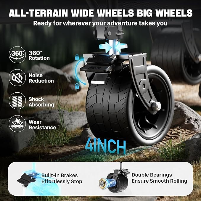 52" Heavy Duty Double Decker Wagon with Brakes,560LBS Double Decker Wagon Collapsible,650L Foldable Wagons Carts with All-Terrain Big Wheels for Sports,Camping,Fishing,Transport
