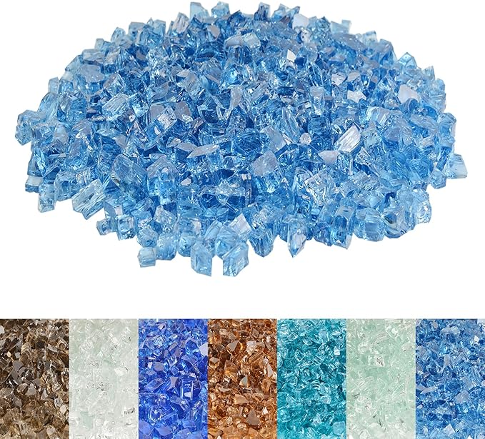 Skyflame High Luster 10-Pound Regular Fire Glass for Fire Pit Fireplace Garden Landscaping Pacific Blue 1/2" Size