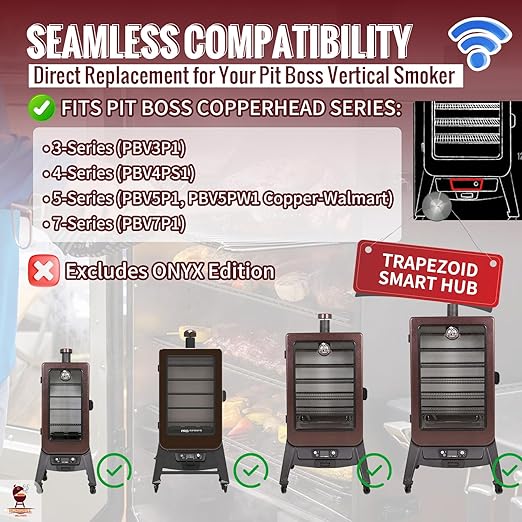 Smart WiFi APP Controlled PID Trapezoid Controller Kit for Pit Boss Vertical Pellet Smoker Copperhead 3/4/5/7-Series (PBV3P1/PBV4PS1/PBV5P1/PBV7P1) & 5-Series Copper-Walmart PBV5PW1, Includes Hot Rod