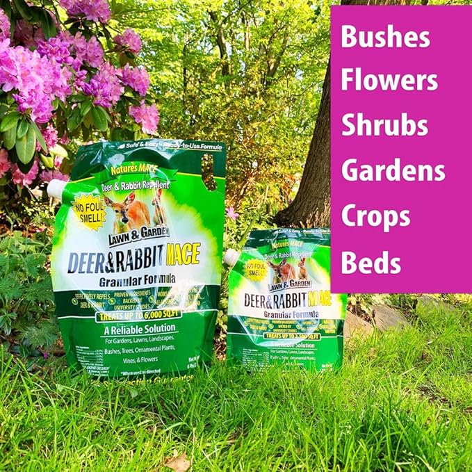 Nature's MACE Deer & Rabbit Repellent 25lb, Covers 25,000 Sq Ft, Repel Deer from Your Home & Garden, Deterrent, Safe to use Around Children, Plants, Produce, Protect Your Garden Instantly, Plant Safe
