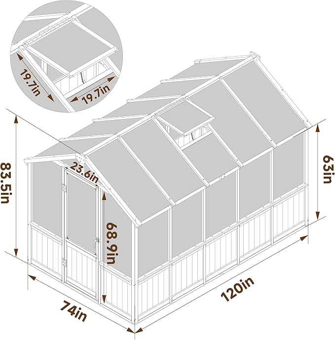 BlueWish 6x10FT Greenhouse, Greenhouse for Outdoor with Cedar Frame, Adjustable Vent, Wood Greenhouses with 6MM Polycarbonate Panel, Green House for Outside, Garden, Backyard