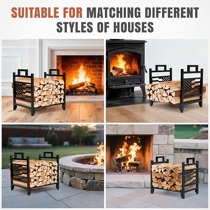 INNO STAGE Firewood Log Rack, Iron Wood Lumber Storage Holder for Fireplace, Heavy Duty Log Storage Bin for Firepit Stove Accessories Indoor - Perfect Construction - No Any Screw to Install