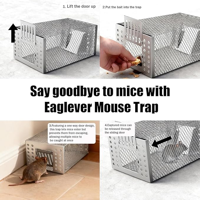 2026 Upgraded Stainless Steel Automatic Mouse Trap, Easy Setup for Indoor and Outdoor Use, Humane No-Kill Live Trap with One-Way Door, Catch & Release for Mice and Rodents (3)