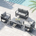 LayinSun 4 Pieces Aluminum Outdoor Patio Furniture Set, Metal Modern Conversation Sofa Set with Coffee Table and Washable Thick Cushions for Porch, Backyard, Deck