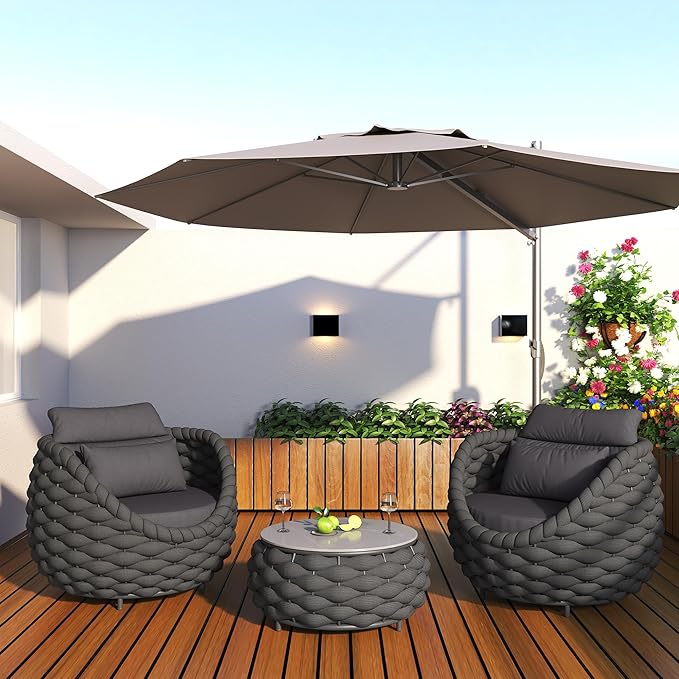 TWT 6 Pieces Patio Furniture Set, Outdoor Rope Conversation Sectional Patio Sofa with 6 Seater for Backyard, Porch, Modern Armchairs with Thickness Cushions and Side Table, Dark Grey