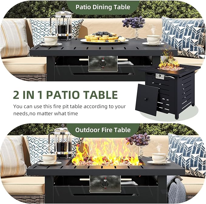 Aoxun 28 Inch Propane Fire Pit – 50,000 BTU Square Outdoor Gas Fire Pit Table for Outside, 2 in 1 Fire Table with Lava Rocks & Lid for Backyard, Patio, Deck, Garden