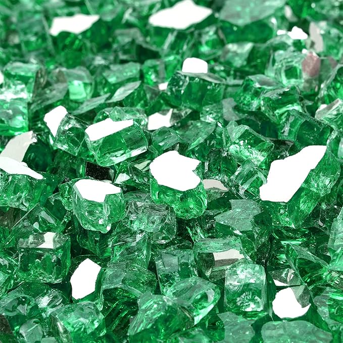 Onlyfire 10 pounds Fire Glass for Propane Fire Pit and Gas Fireplace, 1/4 Inch Reflective Firepit Glass Rocks for Fire Pit Table and Fire Bowl, High Luster Light Green