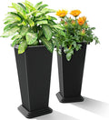 24" Tall Planters for Outdoor Plants, Set of 2 Large Outdoor Planters for Front Porch Decor with Drainage Hole, Front Porch Decor (Stripes-Black)