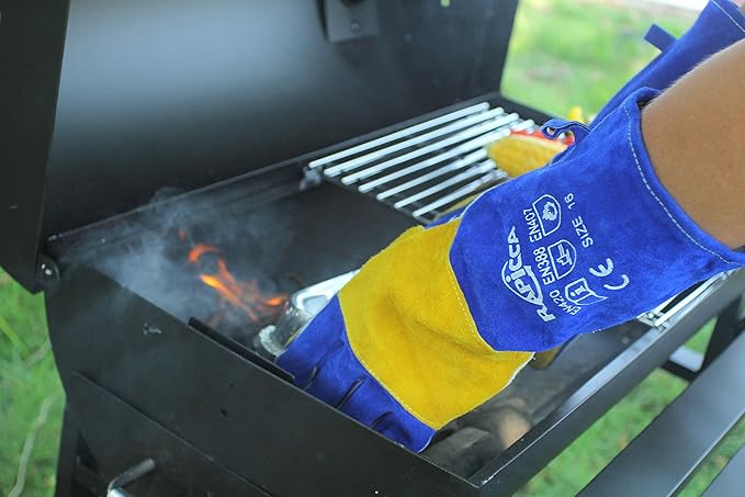 RAPICCA Welding Gloves Fire Heat Resistant: Blue 16IN 932℉ - Fireproof Leather For Stick Mig Flux-Core Welder Forge Blacksmith Fireplace Wood Stove Fire Pit Grill Oven Furnace Handling Dry Ice
