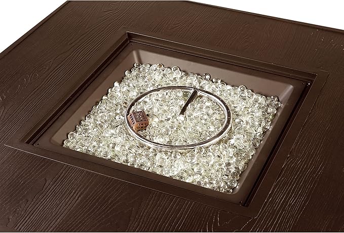 Square 42 in. x 42 in. Aluminum Propane Fire Pit Table with Glass Beads, Two Covers, Lid, 57,000 BTUs in Brown Finish