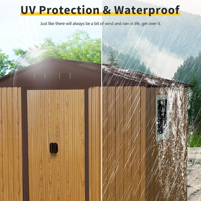Outdoor Storage Shed, 8x4ft Metal Storage Shed with Window and Metal Foundation, Lockable Sliding Door, All Weather Tilted Roof Tool Shed with Vents, for Backyard, Patio, Lawn