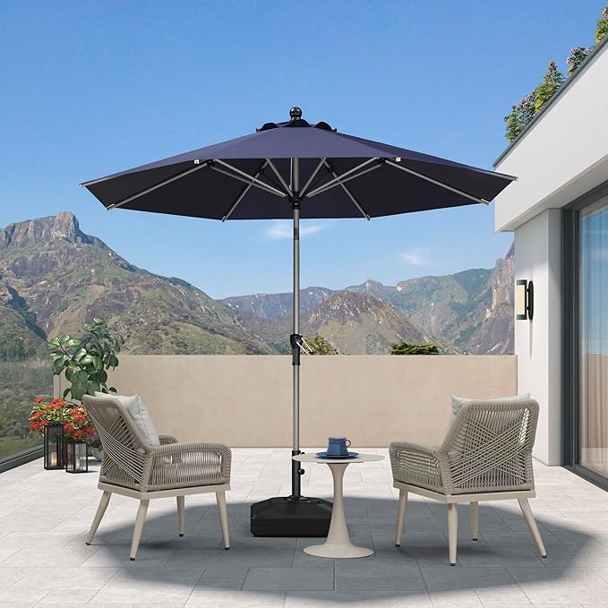 PURPLE LEAF 9' Round Patio Umbrella with Tilt Adjustment, Outdoor Table Umbrella Champagne Aluminum Frame, Market Umbrella Pool Umbrella for Deck Garden, Patio, or Poolside