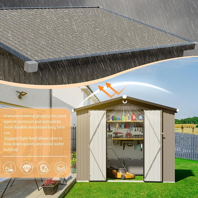 Outdoor Storage Shed 8x6 FT,Metal Tool Sheds,Waterproof Outside Storage Sheds,Large Storage Building with Lockable Door