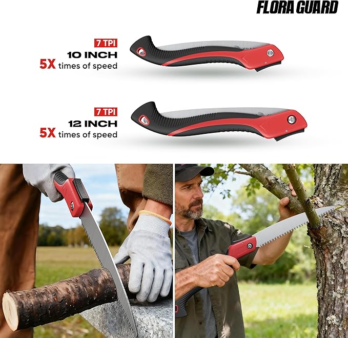 FLORA GUARD Folding Hand Saw 12-Inch, Heavy Duty SK5 Steel Pruning Saw with Hard Teeth for Wood Cutting, Tree Trimming, Camping & Gardening