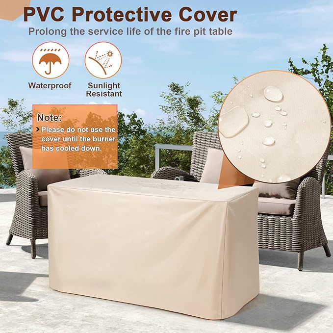 Tangkula 42 Inch Propane Fire Pit Table, Patiojoy 60,000 BTU Outdoor Rectangle Gas Fire Table with Ceramic Tabletop, Lava Rocks & PVC Cover Included, Auto-Ignition Propane Heater for Backyard, Patio