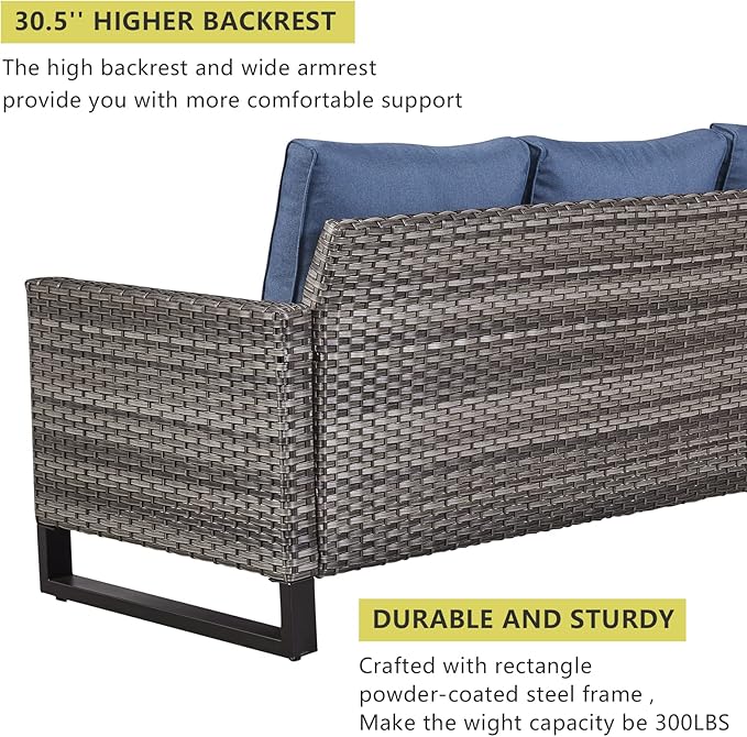 HUMMUH Patio Furniture Set with Fire Pit Table 41 in 55,000 BTU,5 Piece Wicker Outdoor Conversation Sets -Sturdy Outdoor Swivel Rocker Chairs Patio Sofa for Porch,Garden,Backyard