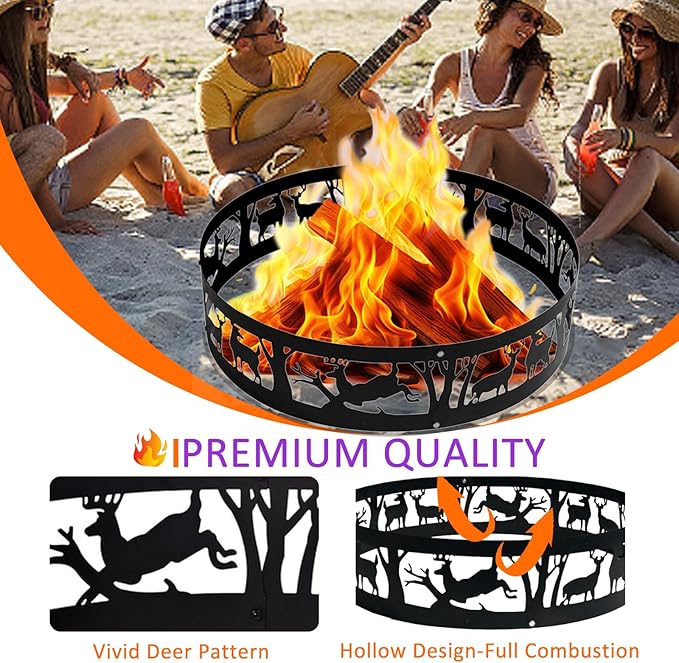 Outdoor Metal Fire Pit Ring 36 Inch Portable Heavy Duty Stainless Steel Fire Pit Ring Camping Beach Backyard with Holes