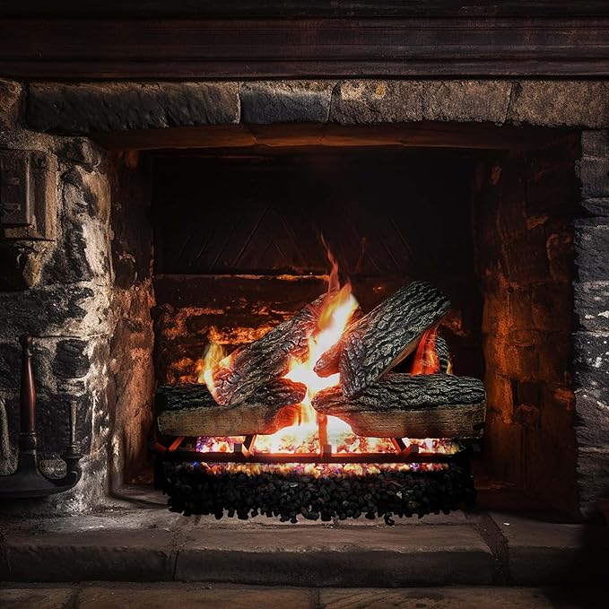 18" Premium Gas Logs - Remote Control Kit Included - for Liquid Propane Vented Fireplaces - Blazing Oak Design (Logs + Remote Light Kit)