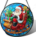 DASTOLL Stained Glass Window Hanging - Red Santa Claus Gift Box Suncatcher for Doors Home Christmas Decoration Winter Sun Catcher Thanksgiving New Year Birthday Gift for Women Men Mom Nana 7.8 in
