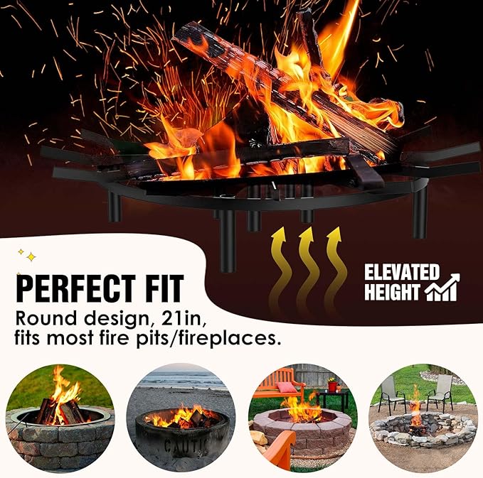 21 in Heavy Duty Fire Pit Grate Round, Decorative Wood-Burning Lift Grate Pit, Heat-Resistant,Heavy Duty Firepit Grate for Outdoor Campfires, Fireplace Woodstoves and Outdoor Camping Firepits
