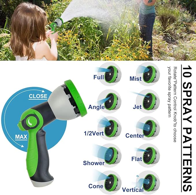 150Ft Metal Garden Hose durable stainless steel Water Hose, flexible, lightweight hose is resistant to kinks and tangles.With 10-way nozzle, strong 3/4” metal fittings, and a Stop Valve.