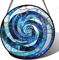 CRISGIF Stained Glass Window Hanging - Blue Abstract Swirl Suncatcher for Doors Garden Patio Unique Sun Catchers Decor Christmas Mother's Day Birthday Gifts for Women Men Mom Nana Friend 9.8 in