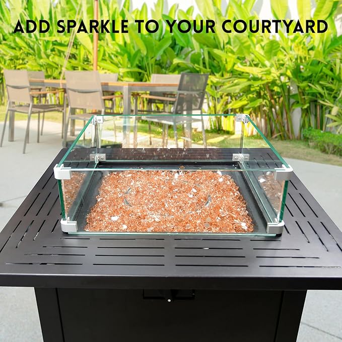 GasSaf 1/4 Inch Fire Glass Reflective Tempered Fireglass Cut Crushed FireGlass for Fire Pit, Fireplace, Replaces Existing Gas Logs & Lava Rocks (10 Pound)(Champagne Reflective)
