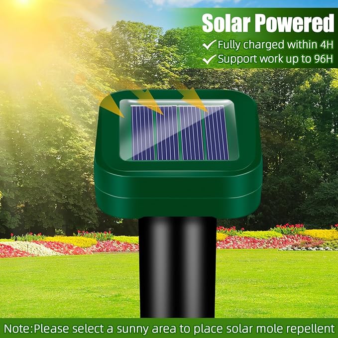 8 Pack Mole Repellent Solar Powered, Rodent Repellent Outdoor Ultrasonic, Waterproof Pest Deterrent for Yard, Lawn, Garden - Drives Away Rodent, Voles, Skunk, Groundhogs, Snake, Chipmunks, Raccoons