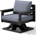 SERWALL Outdoor Swivel Chairs, HDPE All-Weather Patio Swivel Sofas with Thick Cushions for Porch, Balcony, Black Frame with Gray Cushions