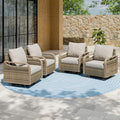 EAGLE PEAK Modern Wicker Outdoor Glider Rocking Chair, Swivel Rocker, Rattan Patio Furniture for Yard Deck Porch Garden, 4 Chairs, Brown/Gray