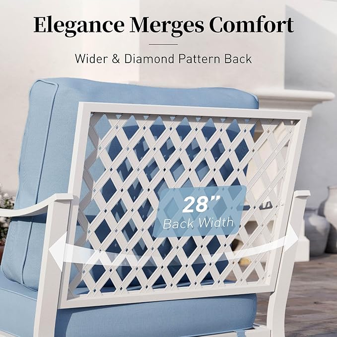 SUNSHINE VALLEY 6 Piece Metal Outdoor Patio Furniture Set, Patio Conversation Sets 3-Seater Sofa, 2 Fixed Chair, 2 Swivel Chair with 5.75" Thick Cushion & Coffee Table White Backyard Furniture, Blue