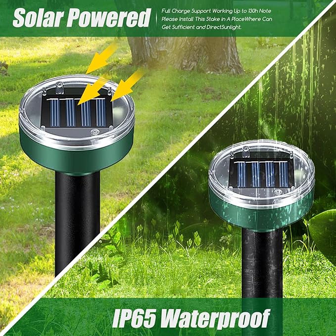 8 Pack Mole Repellent Solar Powered, Snake Repellent Outdoor for Yard, Ultrasonic Deterrent Stakes for Mole, Vole, Gopher, Groundhog, Chipmunk, Waterproof Armadillo Repeller for Lawns Garden